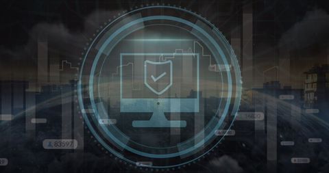Digital Interface and Cybersecurity Shield Over Cityscape - Download Free Stock Images Pikwizard.com