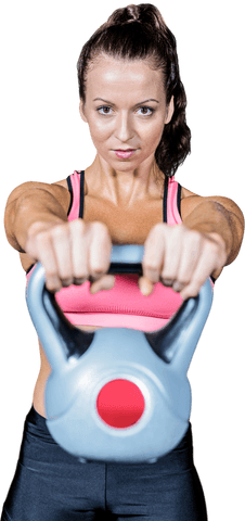 Fit woman lifting kettlebell on transparent background
