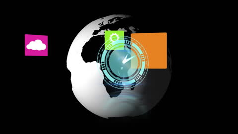 Digital Interfaces Over Spinning Globe Representing Global Connection