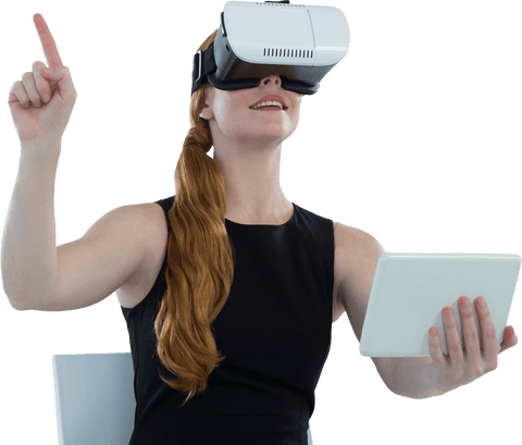 Transparent Female Executive Using VR Headset with Digital Tablet - Download Free Stock Videos Pikwizard.com