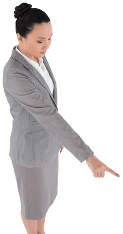 Professional Businesswoman Pointing with Determination on Transparent Background