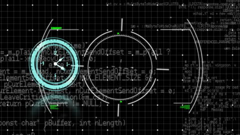 Futuristic Interface Clock with Digital Data Overlay