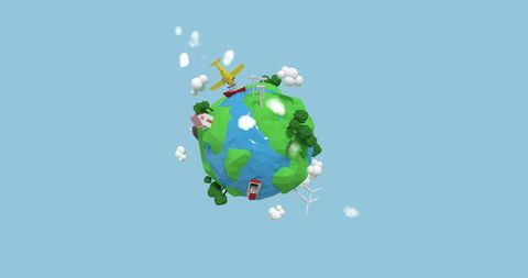 3d low-poly globe with airplane and buildings surrounded by trees - Download Free Stock Images Pikwizard.com