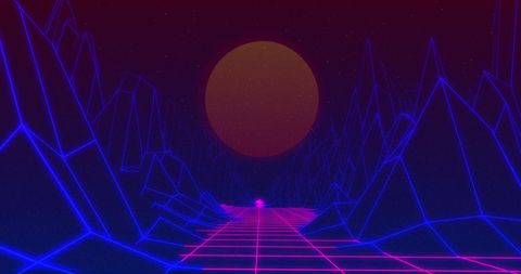 Retro Futuristic Cyber Grid Landscape with Sun