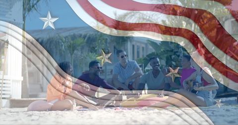 Celebrating Friendship on Sunny Beach with Patriotic Spirit