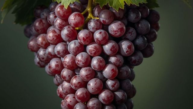Close-up of Fresh Red Grapes with Green Leaves