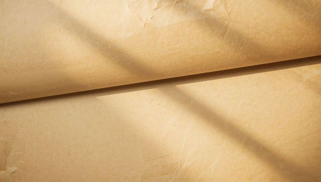 Aged kraft paper showing folded edge, torn corner, wrinkled texture and diagonal shadows