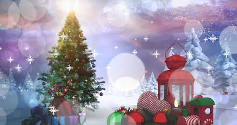 Snowy Christmas Wonderland with Festive Decorations Outdoors - Download Free Stock Images Pikwizard.com