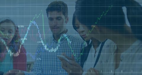 Diverse Team Analyzing Business Data with Digital Graph Overlay - Download Free Stock Images Pikwizard.com
