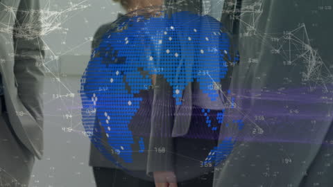 Business People Shaking Hands with Digital Globe Overlay