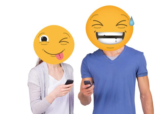Usable for technology-related articles or ads focusing on communication, social media apps, or humor. Excellent for illustrating the fun aspect of texting and the widespread usage of emojis in modern digital conversation.