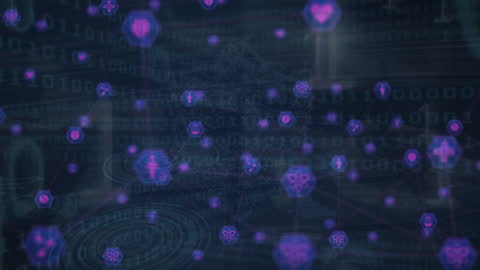 Abstract Tech Background with Binary and Network Icons