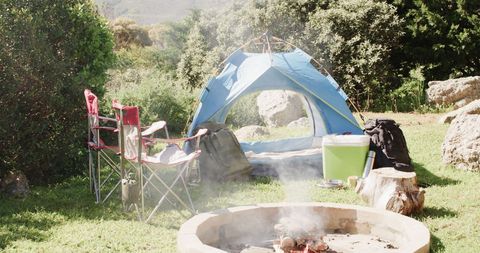 Outdoor Camping Scene with Tent and Campfire - Download Free Stock Images Pikwizard.com