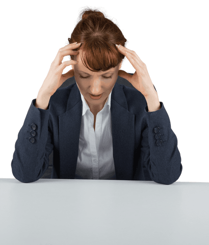 Tired Businesswoman Reflecting on Transparent Background