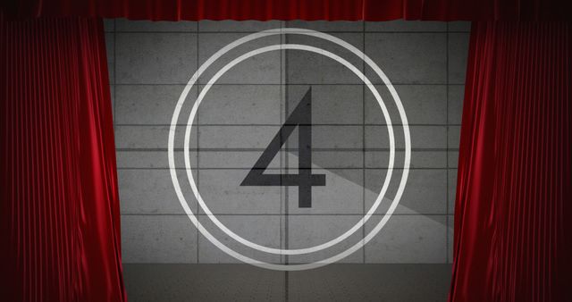 Theater Countdown with Red Curtains and 4 Shown on Screen - Download Free Stock Images Pikwizard.com