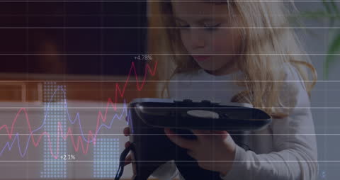 Young Girl Exploring Virtual Reality with Data Overlay