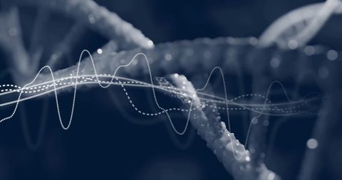 Abstract dna strands with digital interface overlay