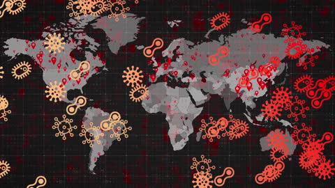Global Pandemic Concept with Virus Graphics on World Map
