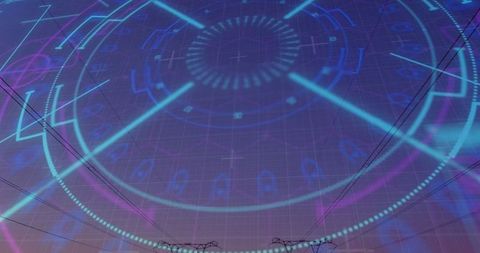 Futuristic energy grid blending with digital interface in twilight sky