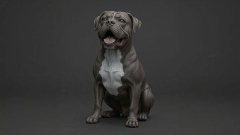 Panting muscular grey barking dog in studio environment