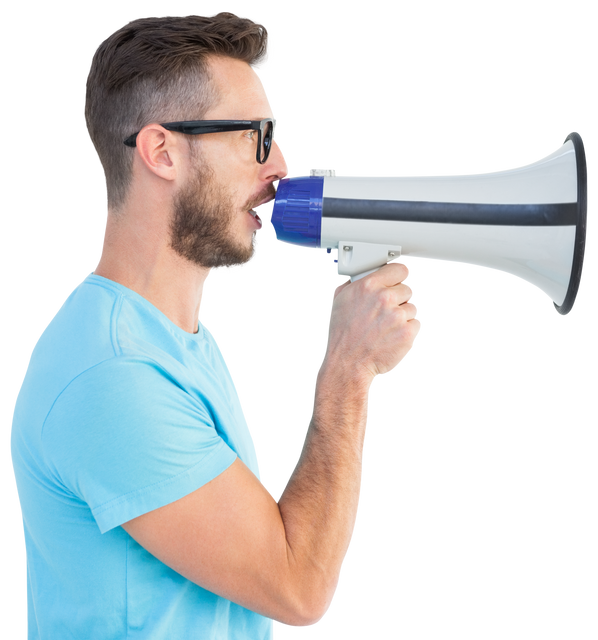 Hipster Man Talking Through Megaphone Transparent Background - Download Free Stock Videos Pikwizard.com