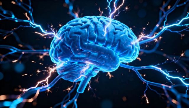 Glowing Brain Emitting Electric Arcs and Sparks, Neural Network Futuristic Synapse Concept