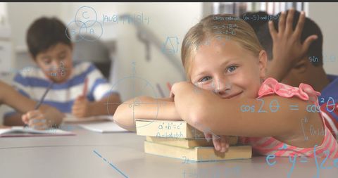 Happy School Girl Engaged in Math Learning