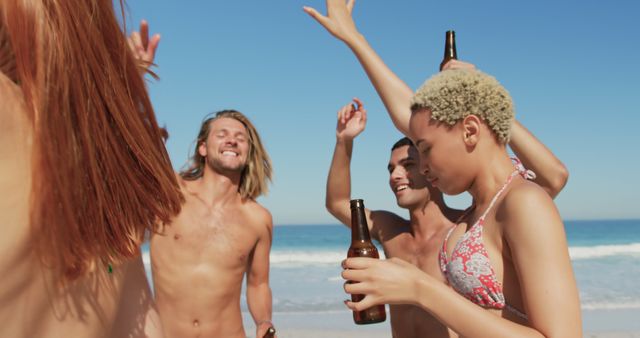 Group of Friends Enjoying Beach Party with Beverages - Download Free Stock Images Pikwizard.com