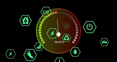 Digital Speed Gauge with Eco Icons on Black Background - Download Free Stock Images Pikwizard.com
