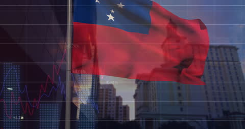 Samoa Flag with Financial Data Visualization