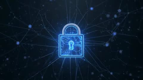 Neon Padlock Pulsing in Dark Cyber Network Animation Conveying Data Security Encryption