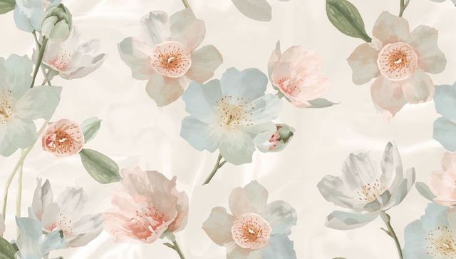 Soft pastel watercolor floral pattern featuring delicate blooms and hand-painted petals