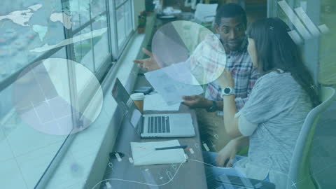 Diverse Colleagues Engaging in Business Meeting with Digital Data Overlay