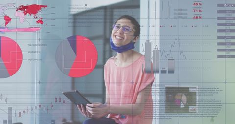 Businesswoman Engaging with Digital Analytics in Modern Office