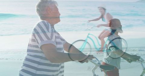 Intergenerational Enjoyment of Biking on Beachfront