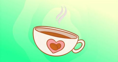 Steaming Cup with Heart Icon on Green Background