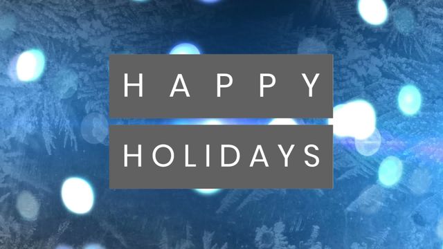 This winter-themed design features a backdrop of ethereal blue along with bouncing circles of light, creating a dynamic effect. Bold text wishing Happy Holidays overlays the design, making it perfect for holiday greeting cards, festive advertisements, or social media posts tailored to share festive spirit and seasonal greetings.