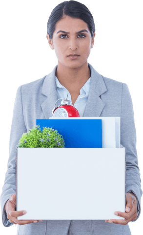 transparent businesswoman holding box after job loss - Download Free Stock Videos Pikwizard.com