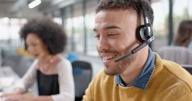 Smiling Customer Support Representative in Modern Office - Download Free Stock Images Pikwizard.com