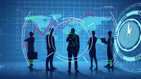 Futuristic Business Team Analyzing Global Data Interface