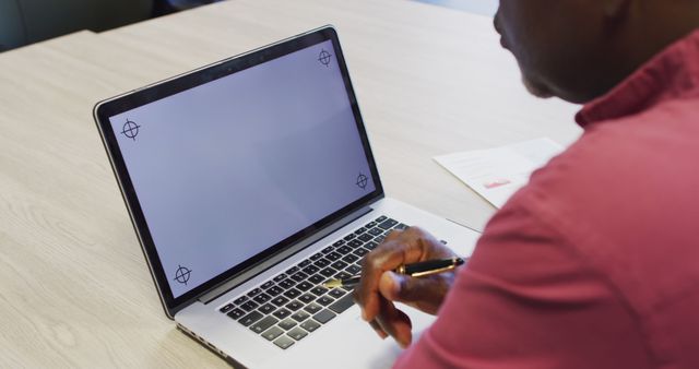 Image of african american man working on laptop with copy space on screen - Download Free Stock Photos Pikwizard.com