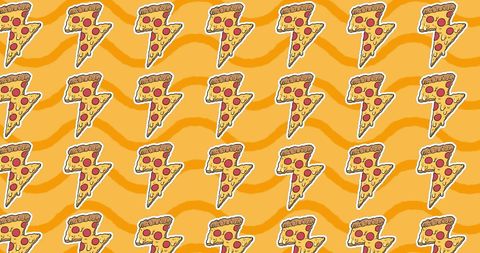 Repeating pizza icons on wavy yellow background