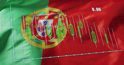 Portuguese Flag with Stock Market Candlestick Chart Overlay