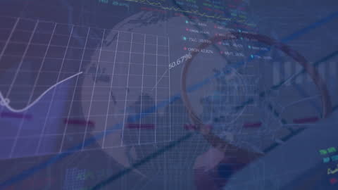 Global Financial Data Visualization with Digital Grid Overlay