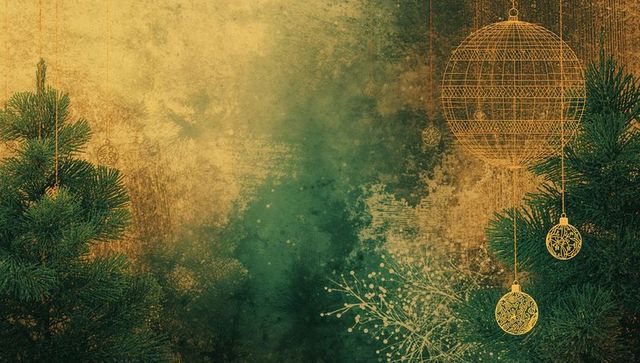 Elegant Holiday Decorations with Wireframe Baubles on Festive Backdrop