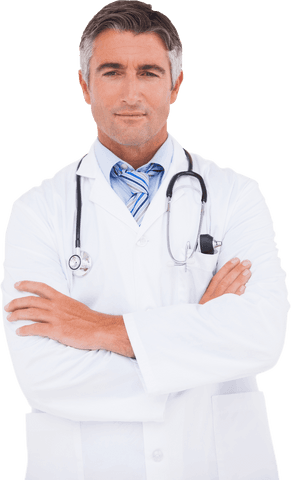 Transparent confident doctor posing with stethoscope