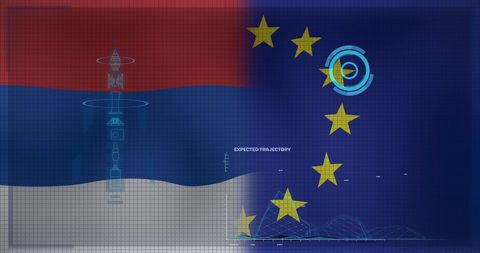 Data Processing Over Serbian and EU Flags on Geo-Political Blueprint - Download Free Stock Images Pikwizard.com