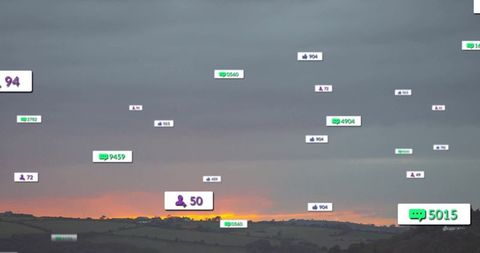 Social Media Icon Overlay at Sunset over Rolling Hills