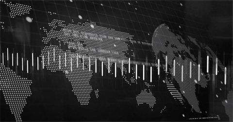 Futuristic Data Visualization with World Map and Vertical Bars