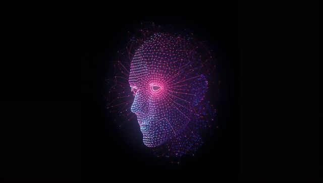 Futuristic Digital Wireframe Head in Cyberspace